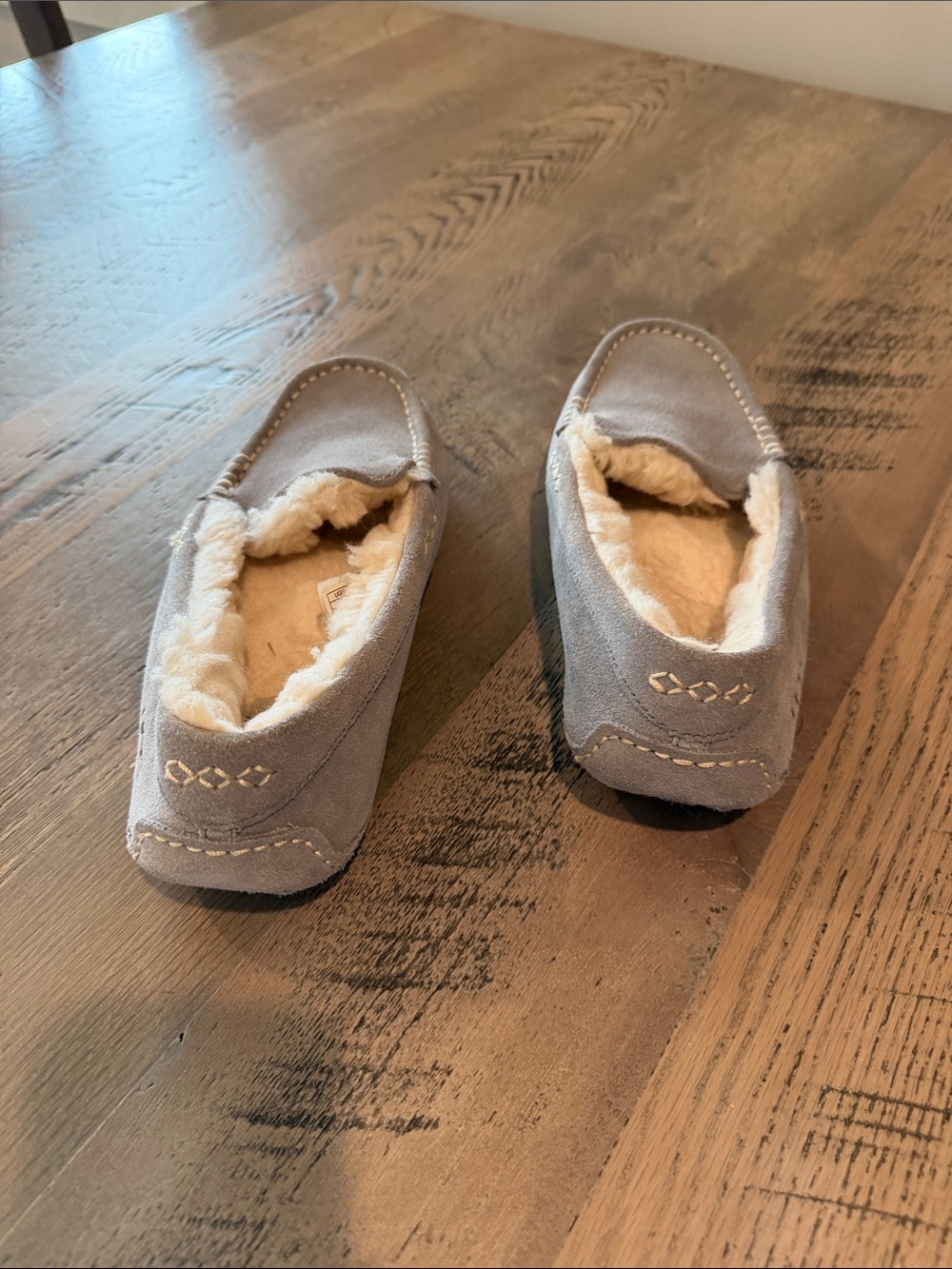 UGG women Grey Suede Cozy-Lined Moccasin Slippers - Picture 7 of 8
